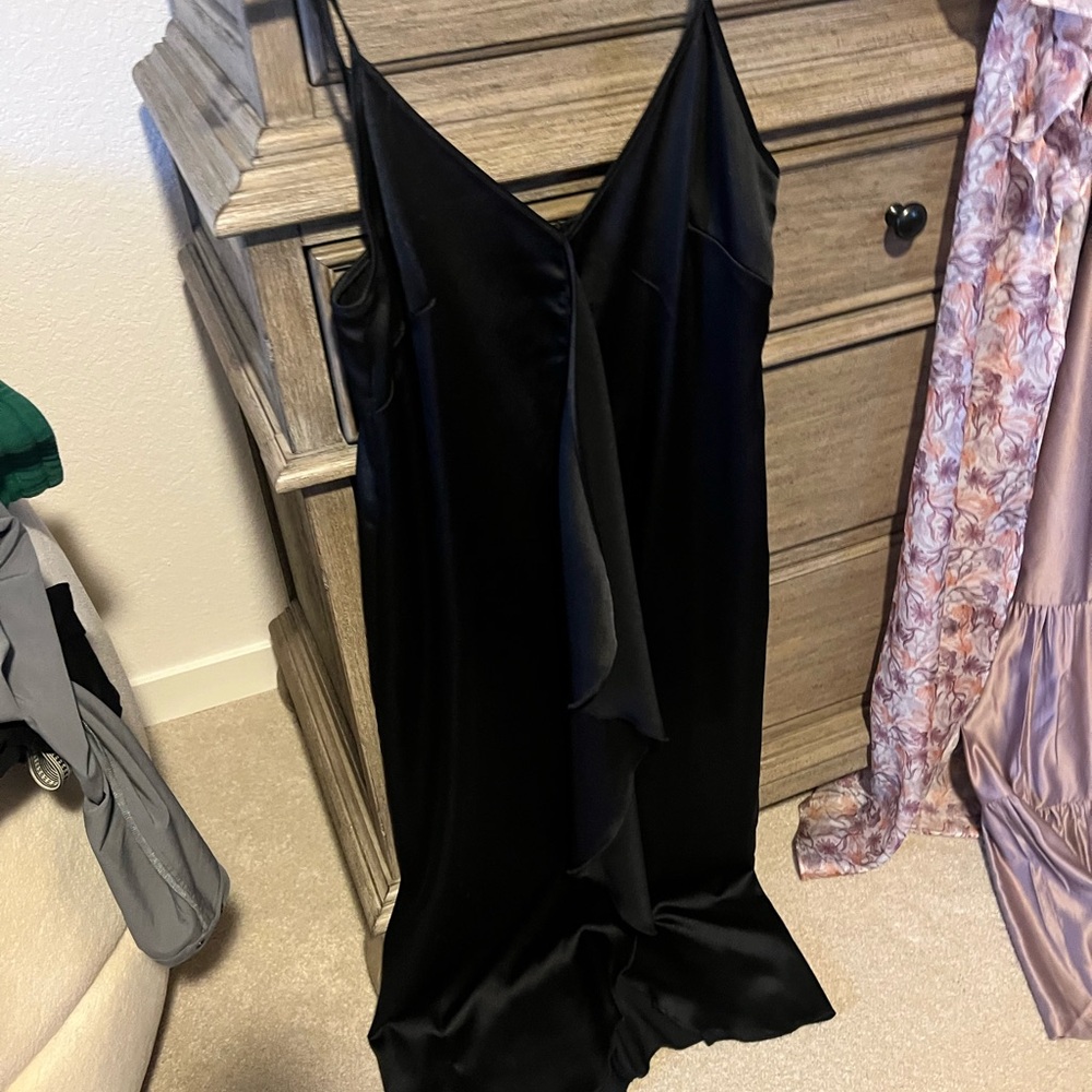 Andre Tan black satin slip dress